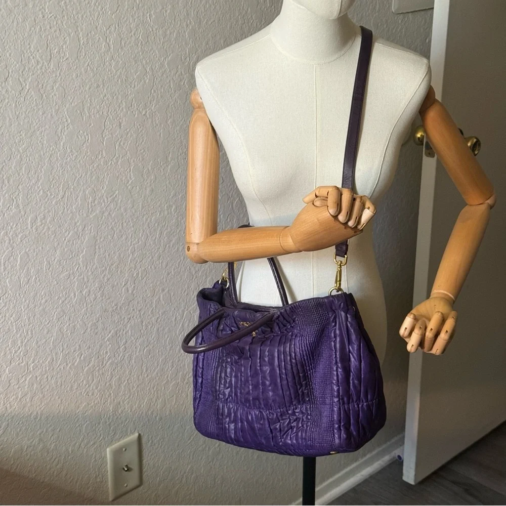 Prada Purple Nylon Leather Two-Way Bag - Picture 16 of 16